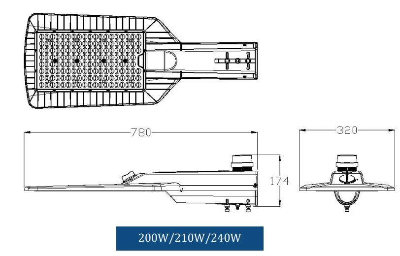 200W/210W/240W Compact Design with Self-Cleaning Function Garden Parking Lot Plaza Wall Highway Overpass Sidewalk Squares Schools LED Street Light