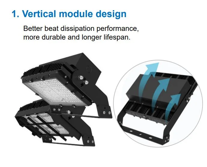 Factory Price IP67 5 Years Warranty Vertical Module Design Outdoor Waterproof 400W LED Flood Light for Arena Tennis Basebal Field Court Golf Course