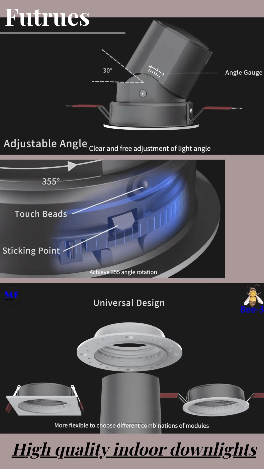 Alu. PC Anti Glare IP40 Round Recessed Light Spotlight Ceiling Mounted Down Light With Epistar COB 5W CE RoHS 2