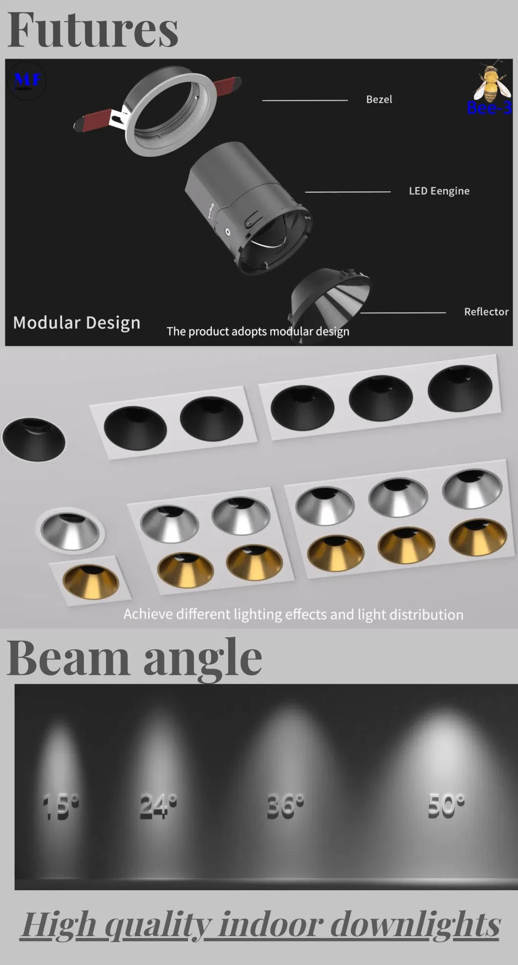Alu. PC Anti Glare IP40 Round Recessed Light Spotlight Ceiling Mounted Down Light With Epistar COB 5W CE RoHS 3