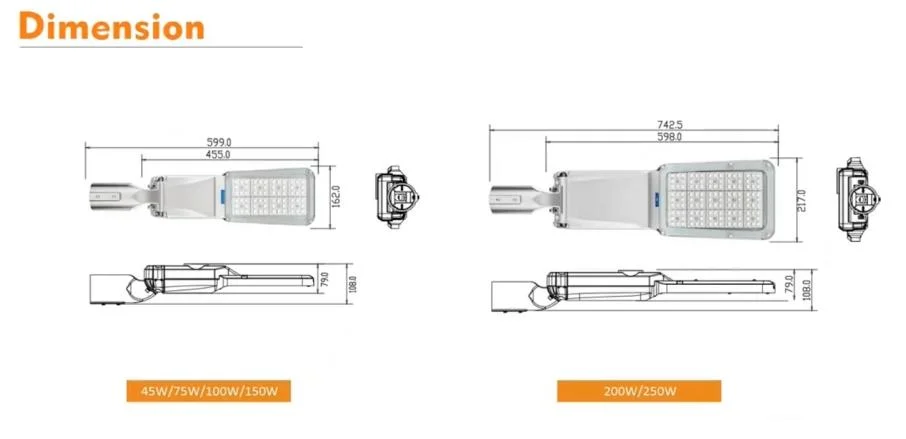 LED Flood Street Light With Support Smart Control 100W 0-10V Dim Die Casting Aluminum Waterproof IP65 175lm/W 7