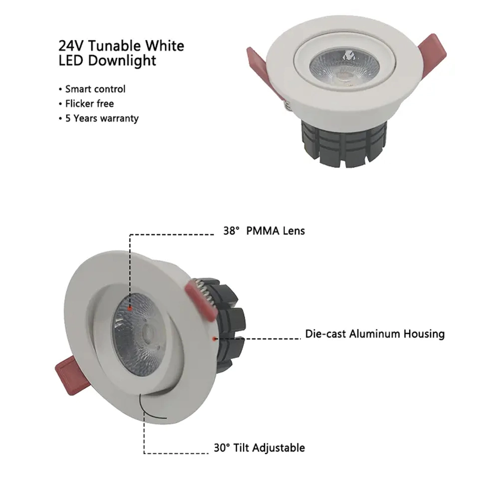 Factory Price Tunable White Flicker Free 5 Years Warranty Aluminum Frame Recessed COB LED Indoor Ceiling Down Light for Offices Retail Stores Restaurants