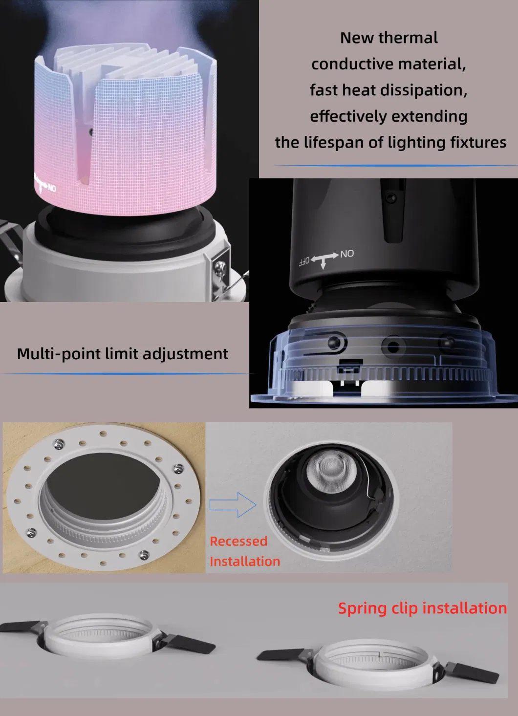 High End LED Ceiling Down Light Multiple Beam Angle 7W/10W 75mm Anti - Glare IP43 LED Ceiling Concealed COB Spot Lamp 2