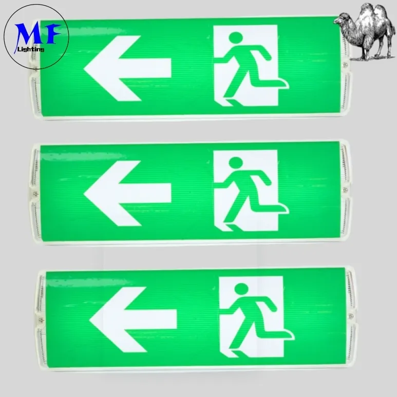 LED Safety Emergency Exit Sign Light With 8W IP65 Waterproof Lithium Battery Wall Mount ABS PC High Brightness 2