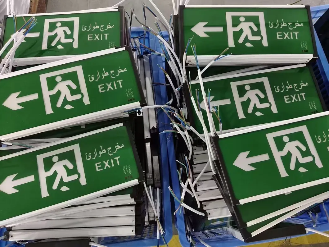 LED Safety Emergency Exit Sign Light With 8W IP65 Waterproof Lithium Battery Wall Mount ABS PC High Brightness 8