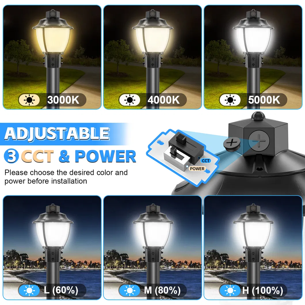 LED Garden Light Tunable Anti-Shok IP65 48/64/80W Waterproof 130lm/W Lantern Black and White Lawn 0