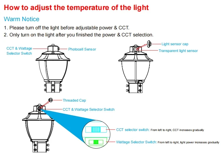 LED Garden Light Tunable Anti-Shok IP65 48/64/80W Waterproof 130lm/W Lantern Black and White Lawn 7