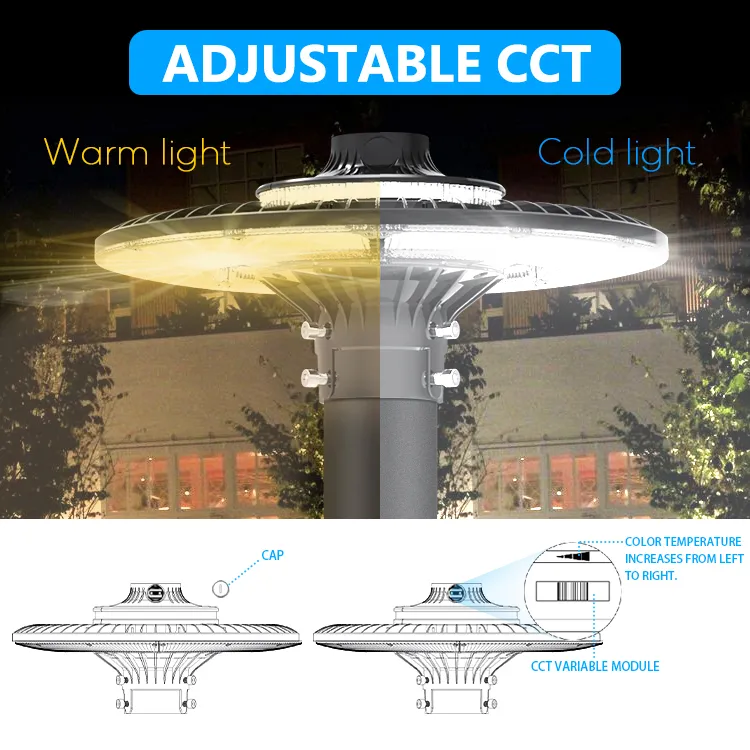 LED Garden Light Ajustable 150W IP65 Built-in Waterproof 130lm/W Round Black Courtyard Park Yard Post Top 1