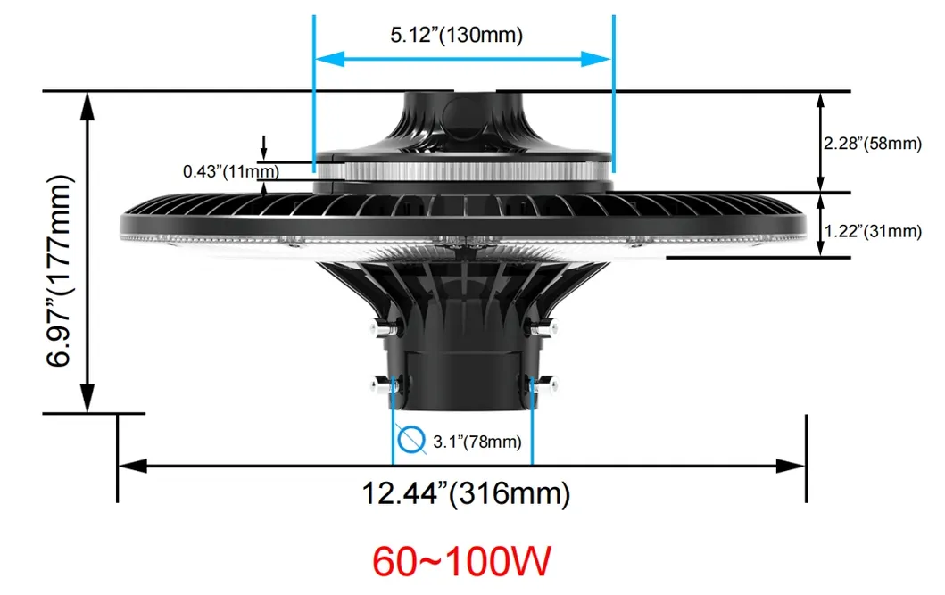 LED Garden Light Ajustable 150W IP65 Built-in Waterproof 130lm/W Round Black Courtyard Park Yard Post Top 5