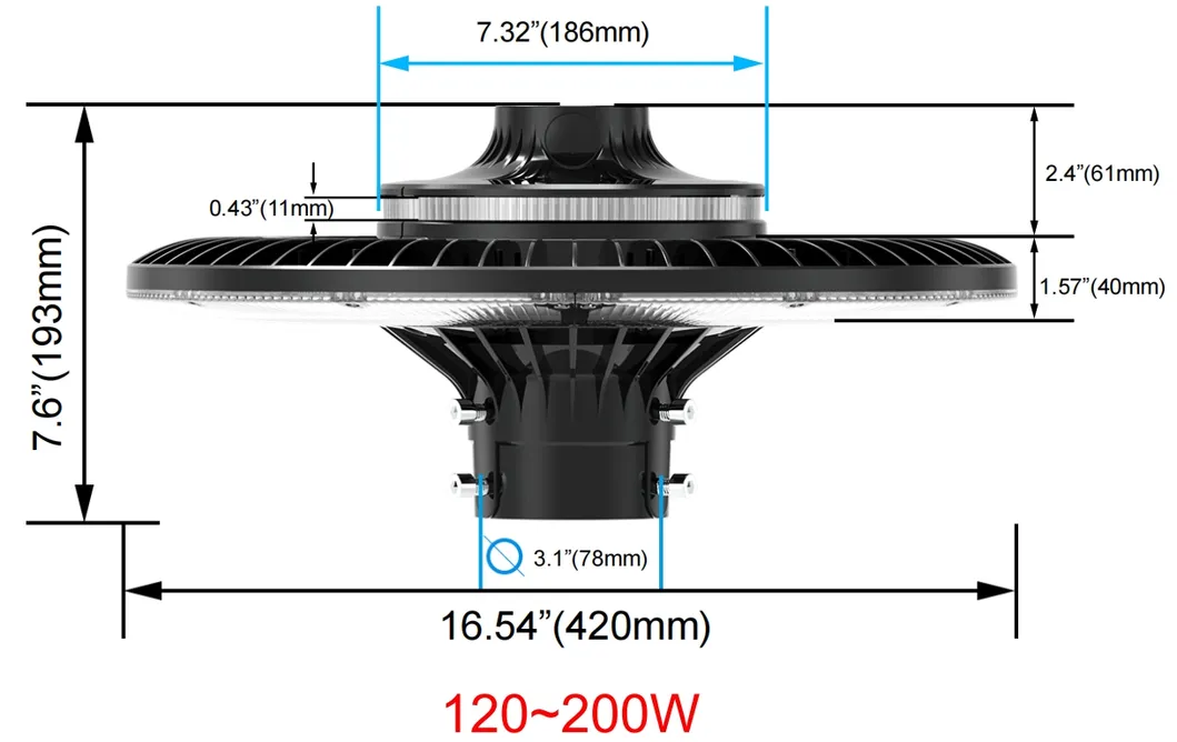 LED Garden Light Ajustable 150W IP65 Built-in Waterproof 130lm/W Round Black Courtyard Park Yard Post Top 6