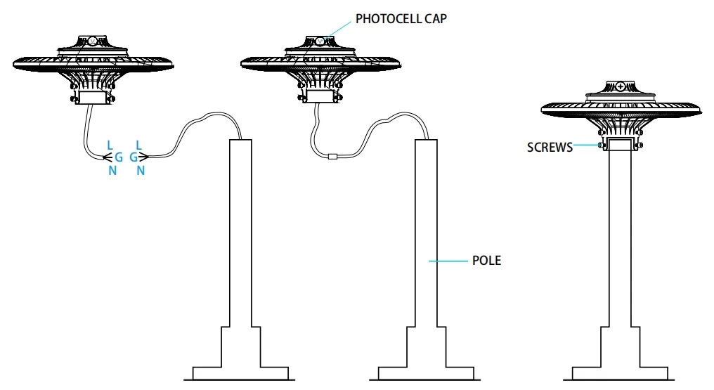 LED Garden Light Ajustable 150W IP65 Built-in Waterproof 130lm/W Round Black Courtyard Park Yard Post Top 8