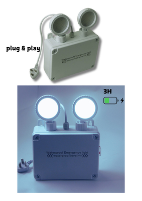 Emergency Exit LED Light IP65 Waterproof Dual Head 3h Backup Adjustable 6000K White ABS Housing for Indoor Use