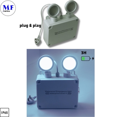 Emergency Double Head Light IP65 Waterproof Outdoor Indoor Long Duration Time Rechargeable Energy Saving 2*5W AC 85-265V Exit Sign LED Emergency Light For Factory Warehouse Office Hotel