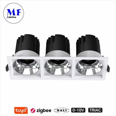 Square Recessed LED Down Light Three Heads 3*7W Triac 0-10V Dali CCT Power Adjustable Dimmable Smart Dim Aluminum Spot
