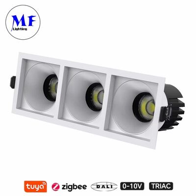 Square Recessed LED Down Light Three Heads 3*7W Triac 0-10V Dali CCT Power Adjustable Dimmable Smart Dim Aluminum Spot