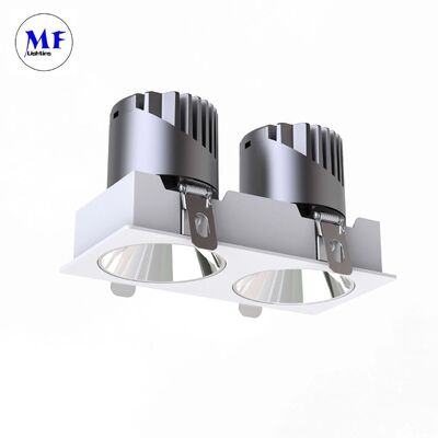 Die-Cast Aluminum Double Heads LED Spot Downlight IP44 Ugr<19 Anti-Glare Dali-2 Dali Dt8 Dimmable Square Recessed Ceiling Down Light 2×12W