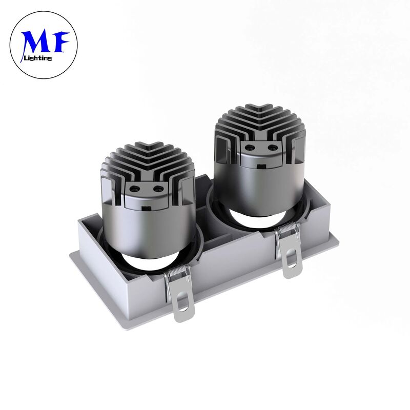 Die-Cast Aluminum Double Heads LED Spot Downlight IP44 Ugr<19 Anti-Glare Dali-2 Dali Dt8 Dimmable Square Recessed Ceiling Down Light 2×12W