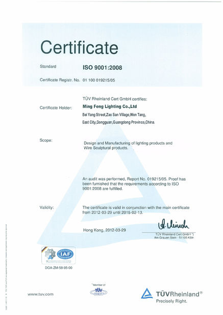 China Ming Feng Lighting Co.,Ltd. Certification